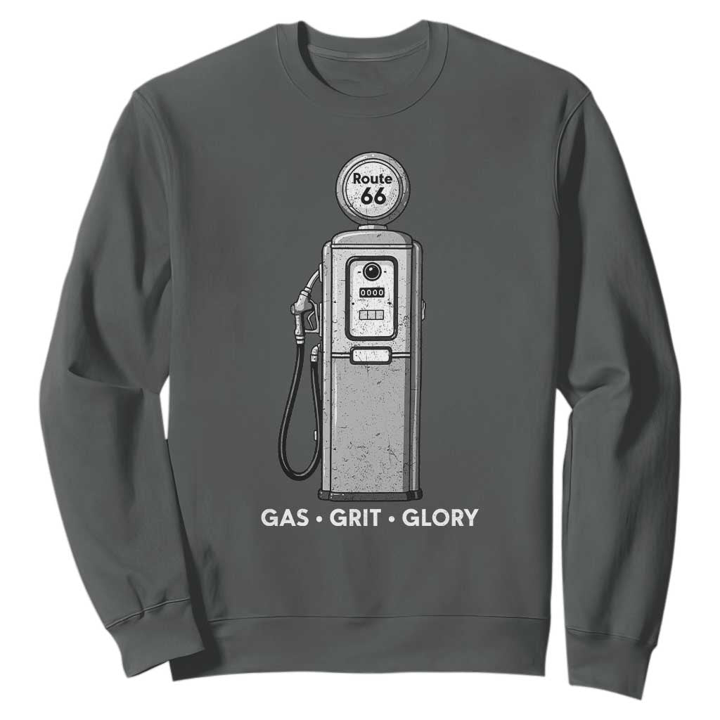 Route Highway 66 Americana Road Trip Sweatshirt Gas Grill Glory TS12 Dark Heather Print Your Wear