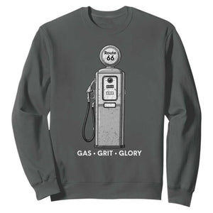 Route Highway 66 Americana Road Trip Sweatshirt Gas Grill Glory TS12 Dark Heather Print Your Wear