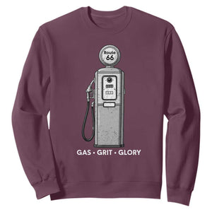 Route Highway 66 Americana Road Trip Sweatshirt Gas Grill Glory TS12 Maroon Print Your Wear