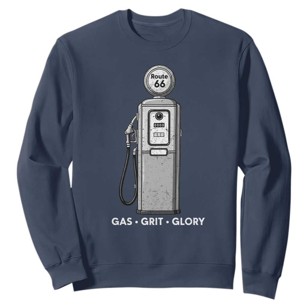 Route Highway 66 Americana Road Trip Sweatshirt Gas Grill Glory TS12 Navy Print Your Wear