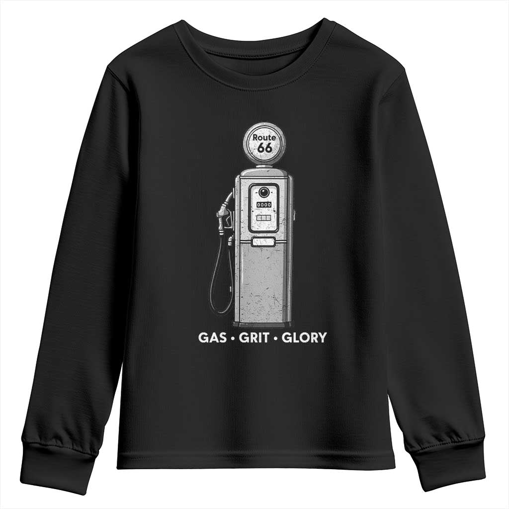 Route Highway 66 Americana Road Trip Youth Sweatshirt Gas Grill Glory TS12 Black Print Your Wear