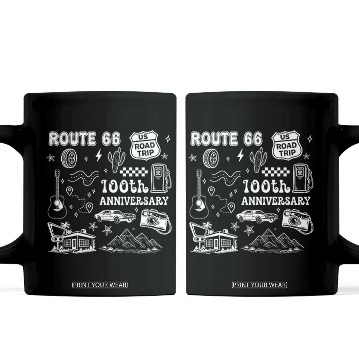 Route Highway 66 100th Anniversary Coffee Mug The Mother Road Centennial TS12 Black Print Your Wear