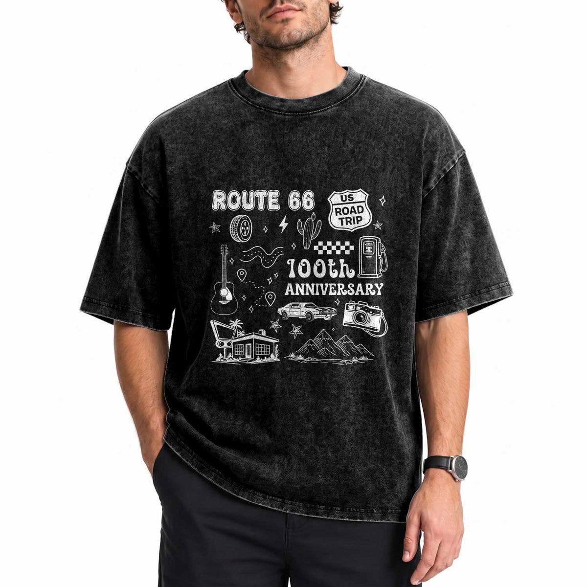 Route Highway 66 100th Anniversary Washed Cotton T-Shirt The Mother Road Centennial