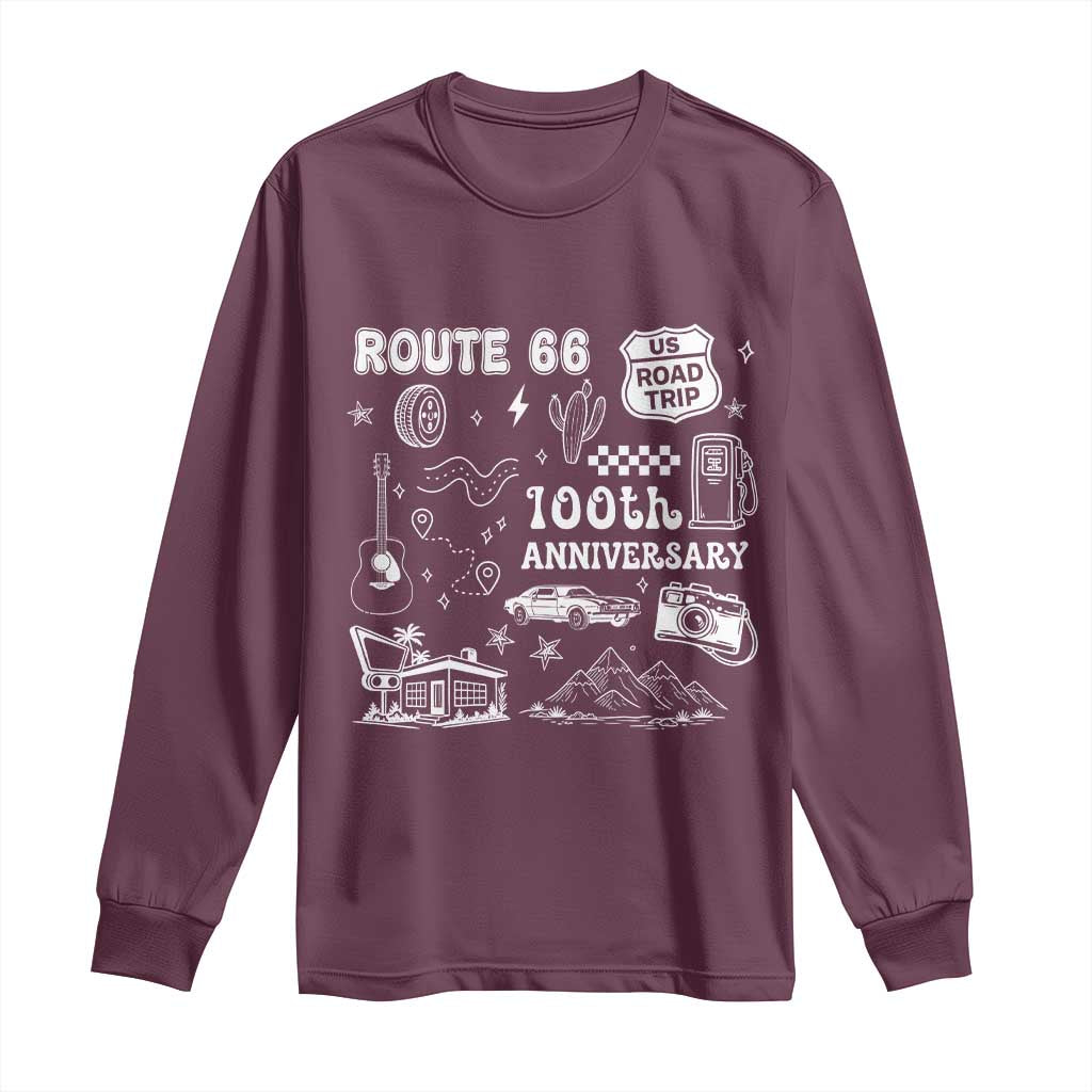 Route Highway 66 100th Anniversary Long Sleeve Shirt The Mother Road Centennial TS12 Maroon Print Your Wear