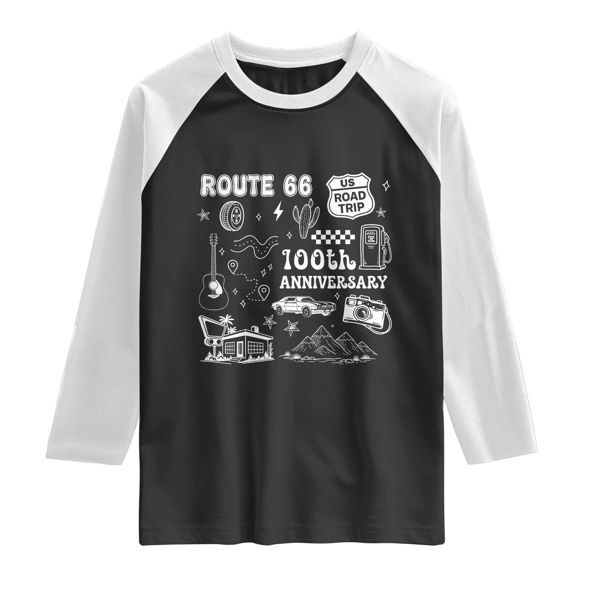 Route Highway 66 100th Anniversary Raglan Shirt The Mother Road Centennial TS12 Black White Print Your Wear