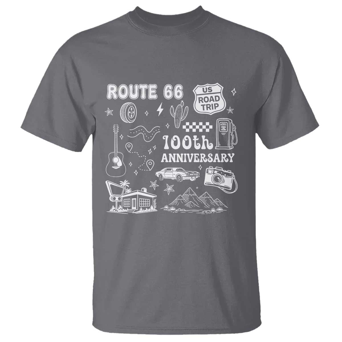 Route Highway 66 100th Anniversary T Shirt The Mother Road Centennial TS12 Charcoal Print Your Wear