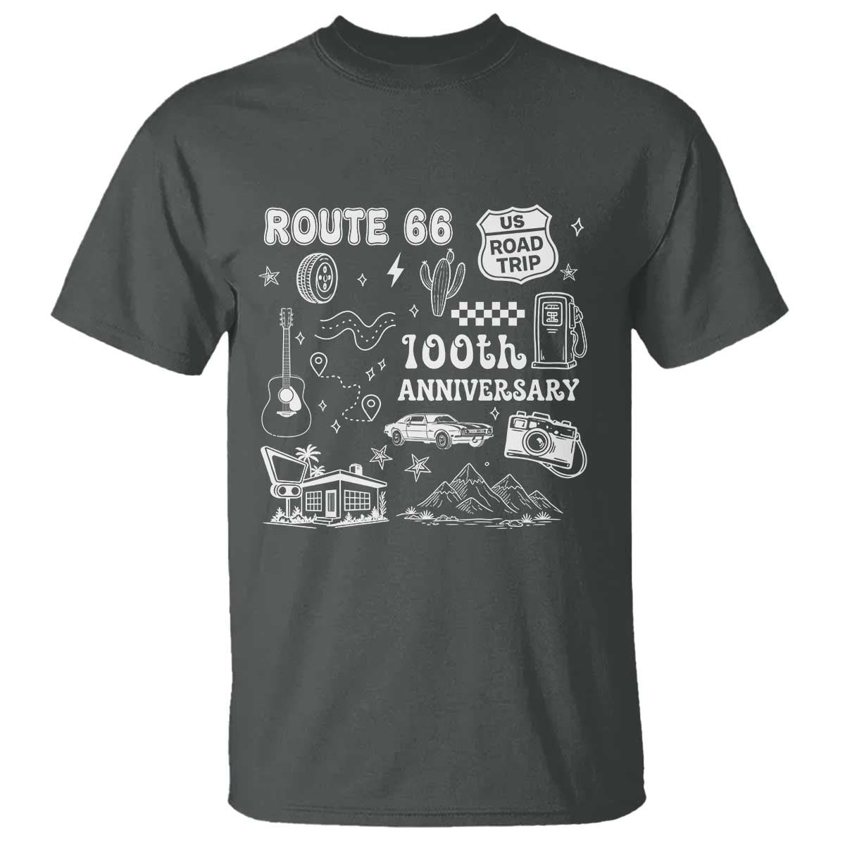Route Highway 66 100th Anniversary T Shirt The Mother Road Centennial TS12 Dark Heather Print Your Wear