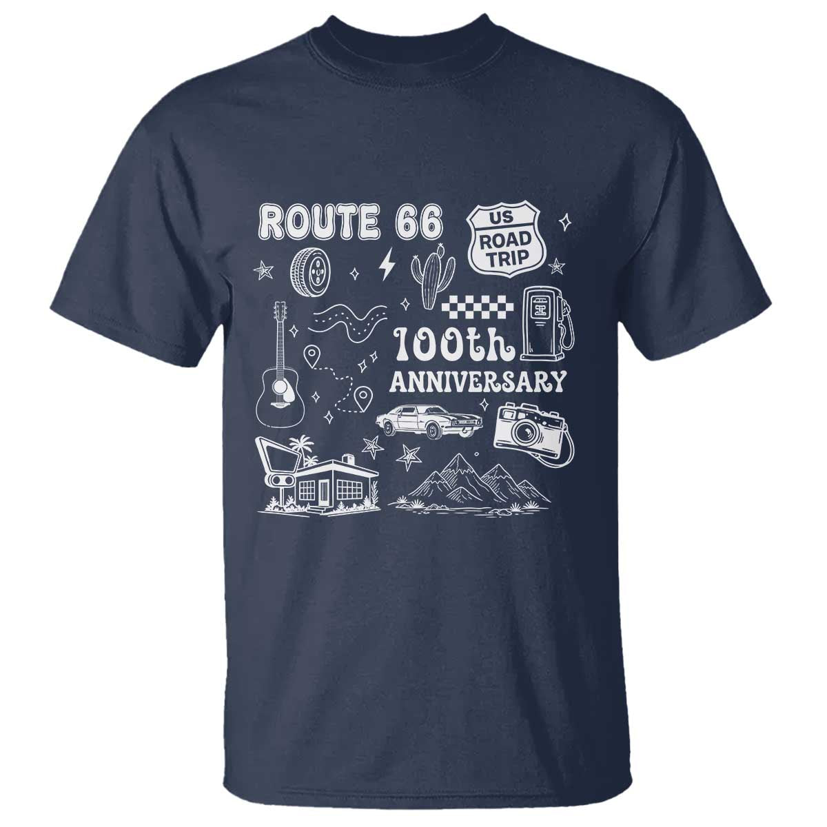 Route Highway 66 100th Anniversary T Shirt The Mother Road Centennial TS12 Navy Print Your Wear