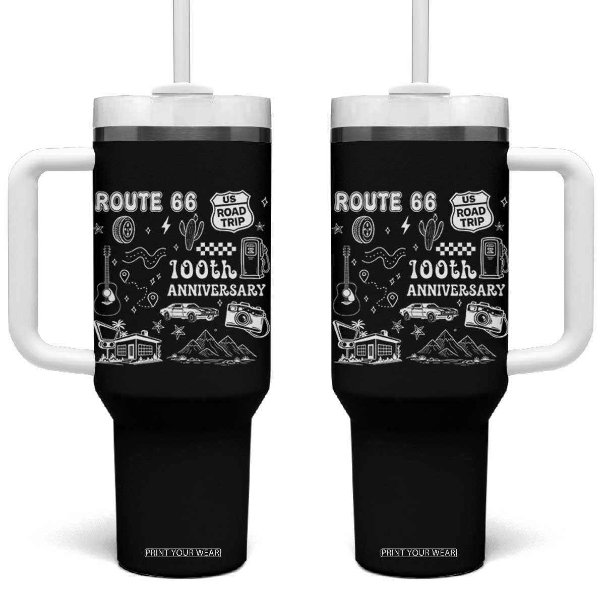 Route Highway 66 100th Anniversary Tumbler With Handle The Mother Road Centennial TS12 One Size: 40 oz Black Print Your Wear