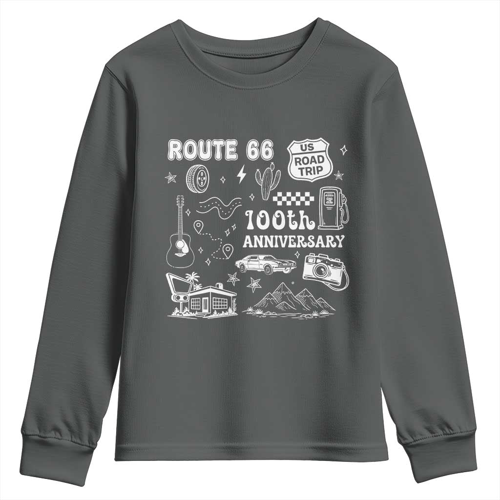 Route Highway 66 100th Anniversary Youth Sweatshirt The Mother Road Centennial TS12 Dark Heather Print Your Wear