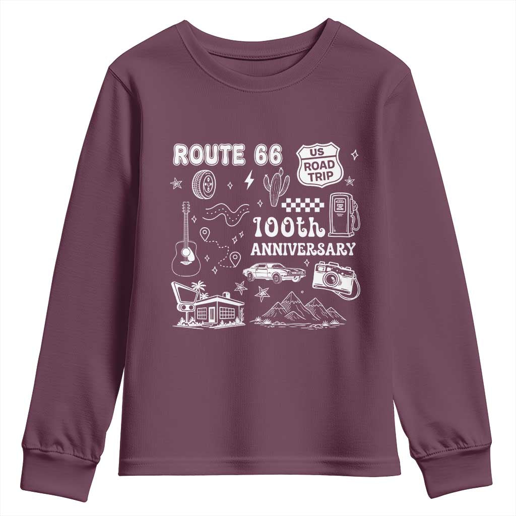 Route Highway 66 100th Anniversary Youth Sweatshirt The Mother Road Centennial TS12 Maroon Print Your Wear