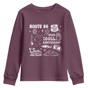Route Highway 66 100th Anniversary Youth Sweatshirt The Mother Road Centennial TS12 Maroon Print Your Wear