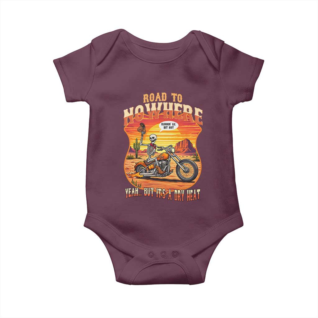 Funny Route Highway 66 Biker Skeleton Baby Onesie Road To Adventure TS12 Maroon Print Your Wear