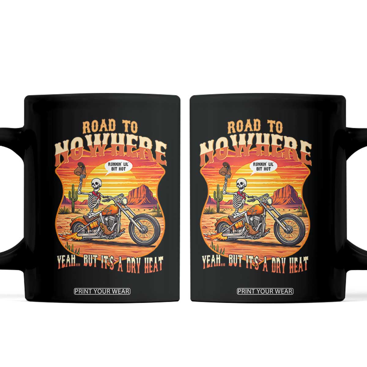 Funny Route Highway 66 Biker Skeleton Coffee Mug Road To Adventure TS12 Black Print Your Wear