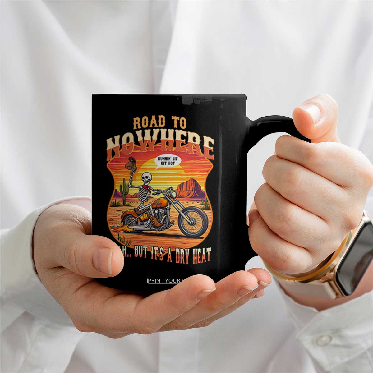 Funny Route Highway 66 Biker Skeleton Coffee Mug Road To Adventure TS12 Print Your Wear