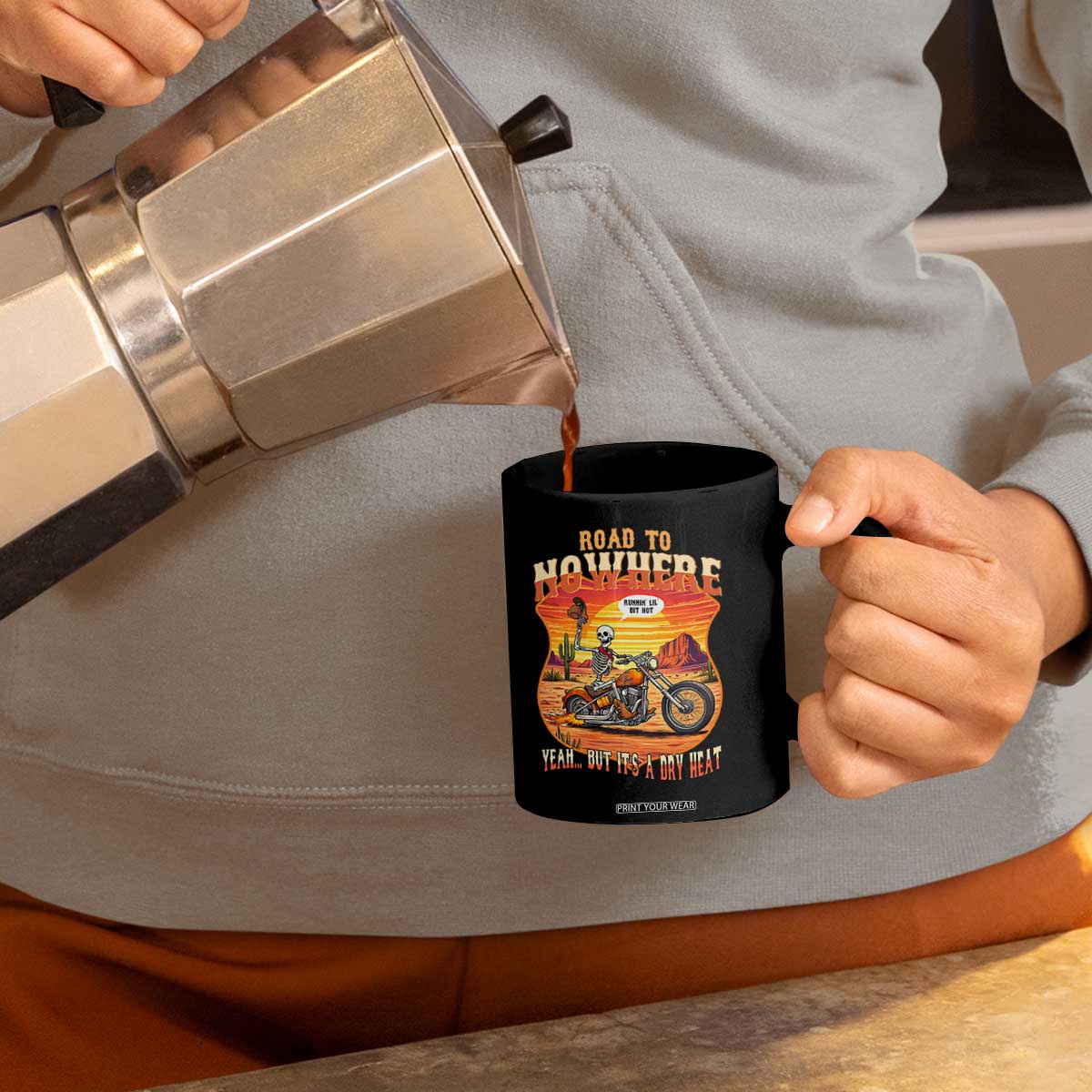 Funny Route Highway 66 Biker Skeleton Coffee Mug Road To Adventure TS12 Print Your Wear