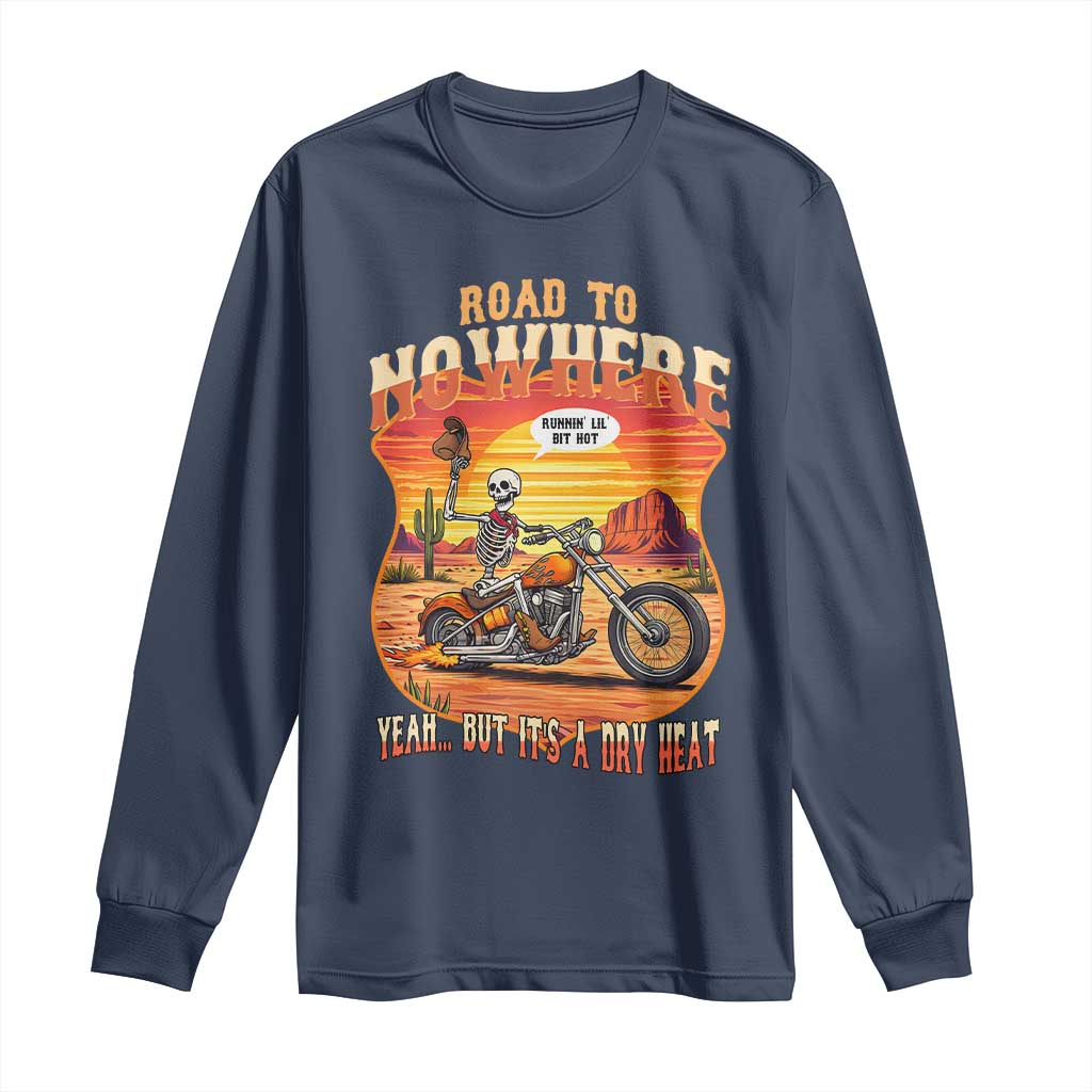 Funny Route Highway 66 Biker Skeleton Long Sleeve Shirt Road To Adventure TS12 Navy Print Your Wear