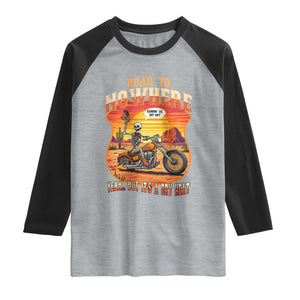 Funny Route Highway 66 Biker Skeleton Raglan Shirt Road To Adventure TS12 Heather Gray Black Print Your Wear