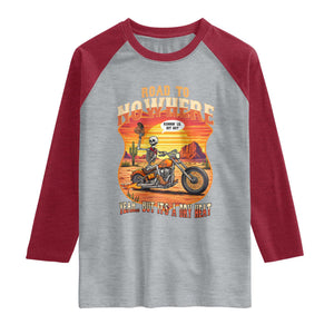 Funny Route Highway 66 Biker Skeleton Raglan Shirt Road To Adventure TS12 Heather Gray Heather Red Print Your Wear