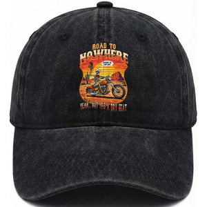 Funny Route Highway 66 Biker Skeleton Washed Cotton Baseball Cap Road To Adventure TS12 Print Your Wear