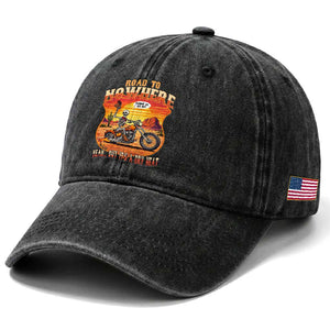 Funny Route Highway 66 Biker Skeleton Washed Cotton Baseball Cap Road To Adventure TS12 Print Your Wear