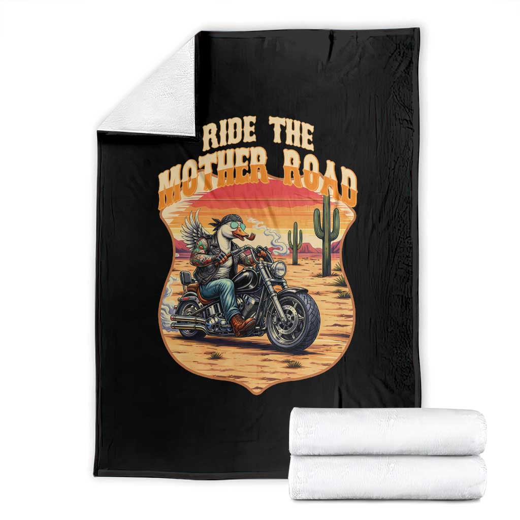Funny Route Highway 66 Goose Biker Throw Blanket Ride The Mother Road TS12 Black Print Your Wear