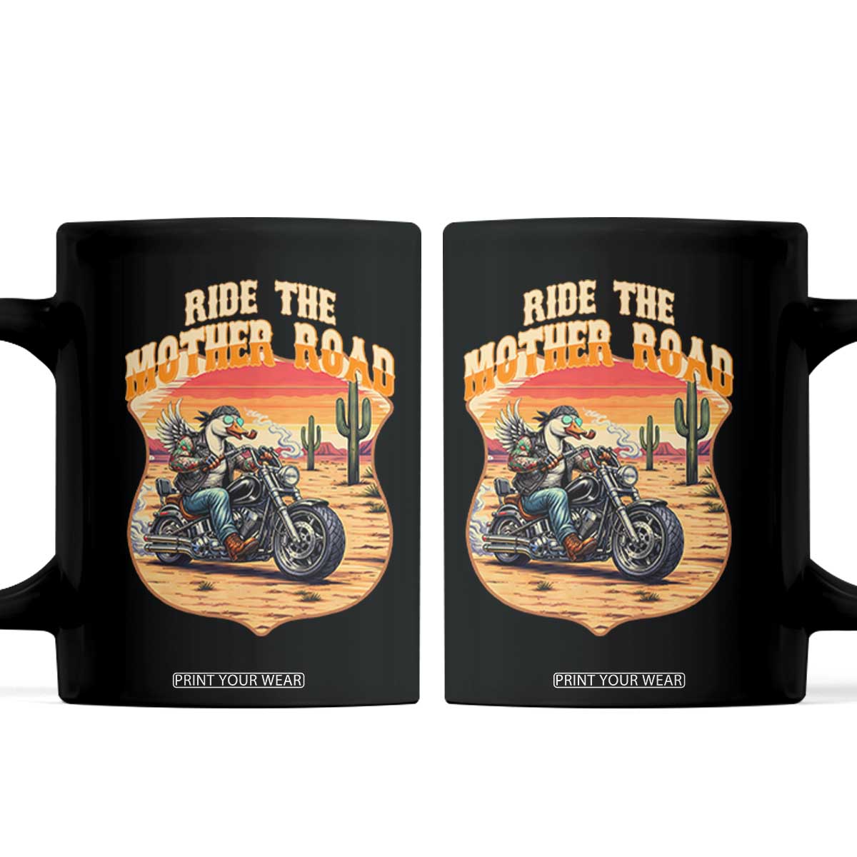 Funny Route Highway 66 Goose Biker Coffee Mug Ride The Mother Road TS12 Black Print Your Wear