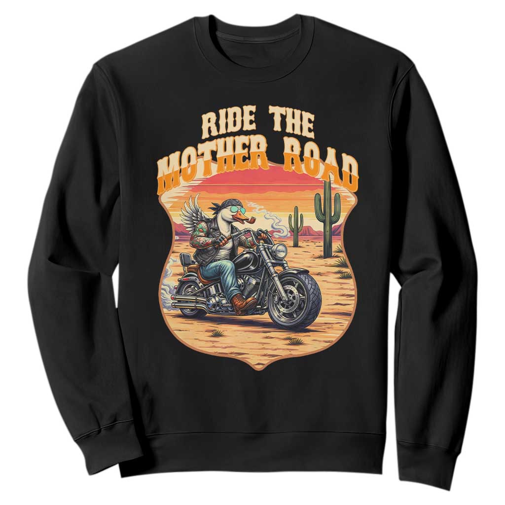 Funny Route Highway 66 Goose Biker Sweatshirt Ride The Mother Road TS12 Black Print Your Wear
