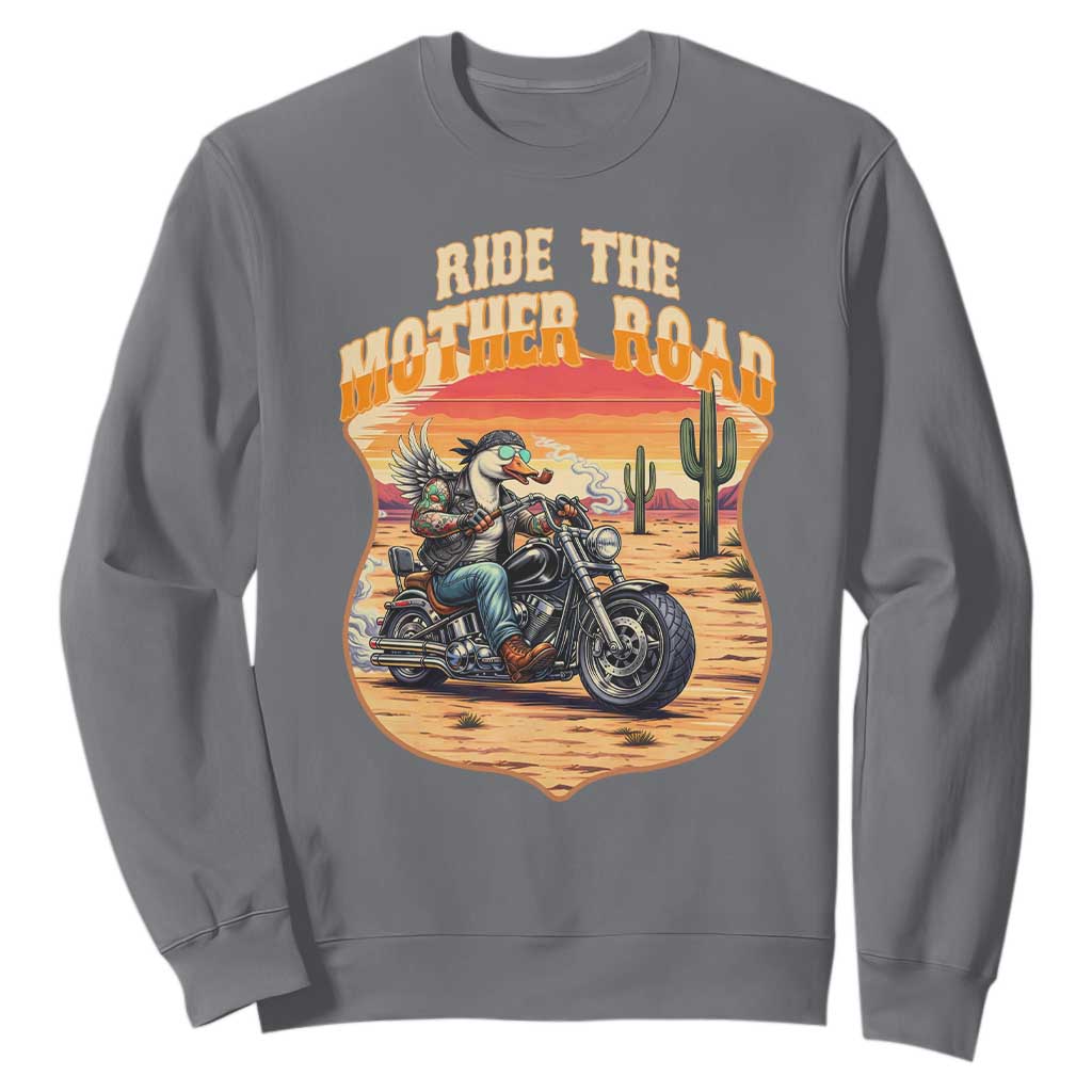 Funny Route Highway 66 Goose Biker Sweatshirt Ride The Mother Road TS12 Charcoal Print Your Wear