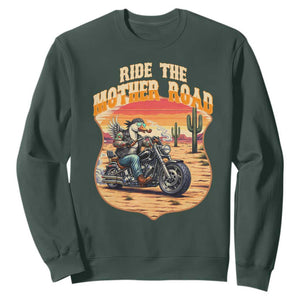 Funny Route Highway 66 Goose Biker Sweatshirt Ride The Mother Road TS12 Dark Forest Green Print Your Wear