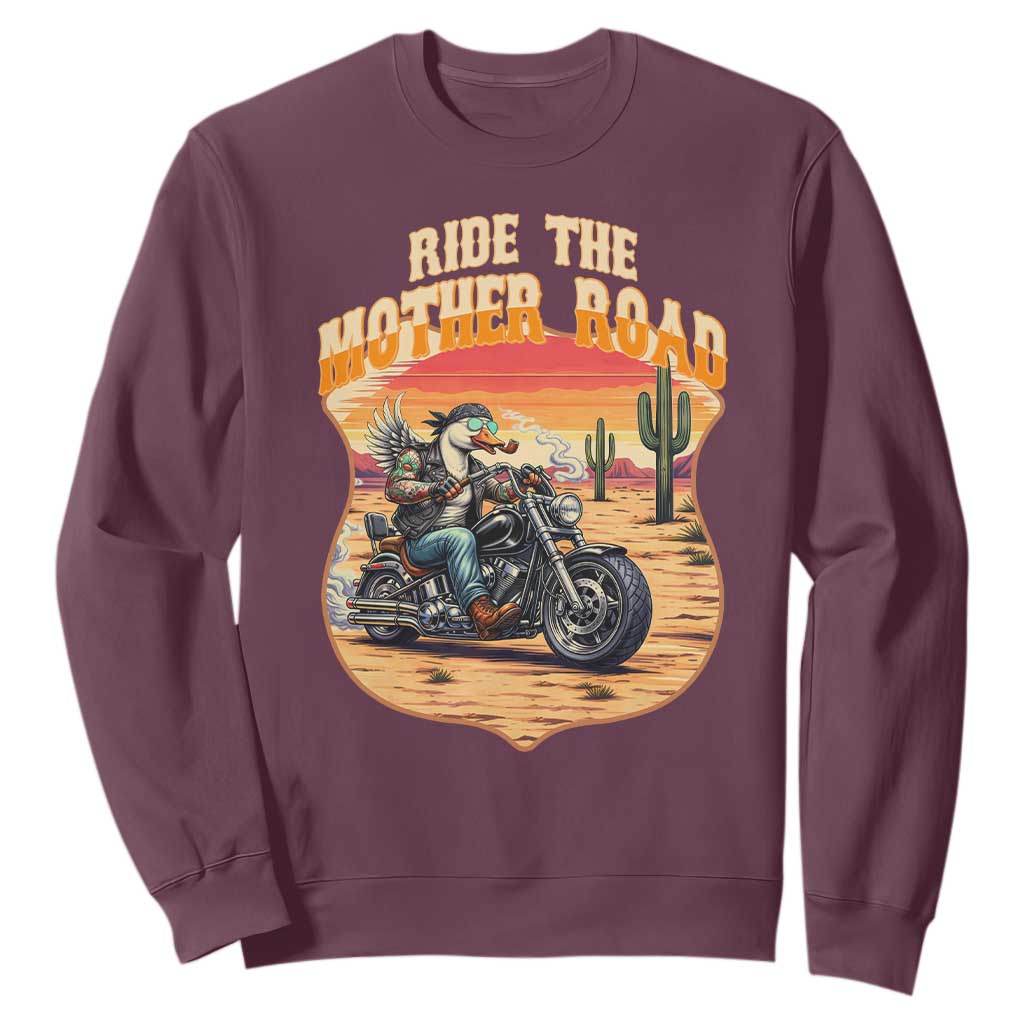 Funny Route Highway 66 Goose Biker Sweatshirt Ride The Mother Road TS12 Maroon Print Your Wear
