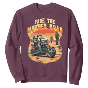 Funny Route Highway 66 Goose Biker Sweatshirt Ride The Mother Road TS12 Maroon Print Your Wear