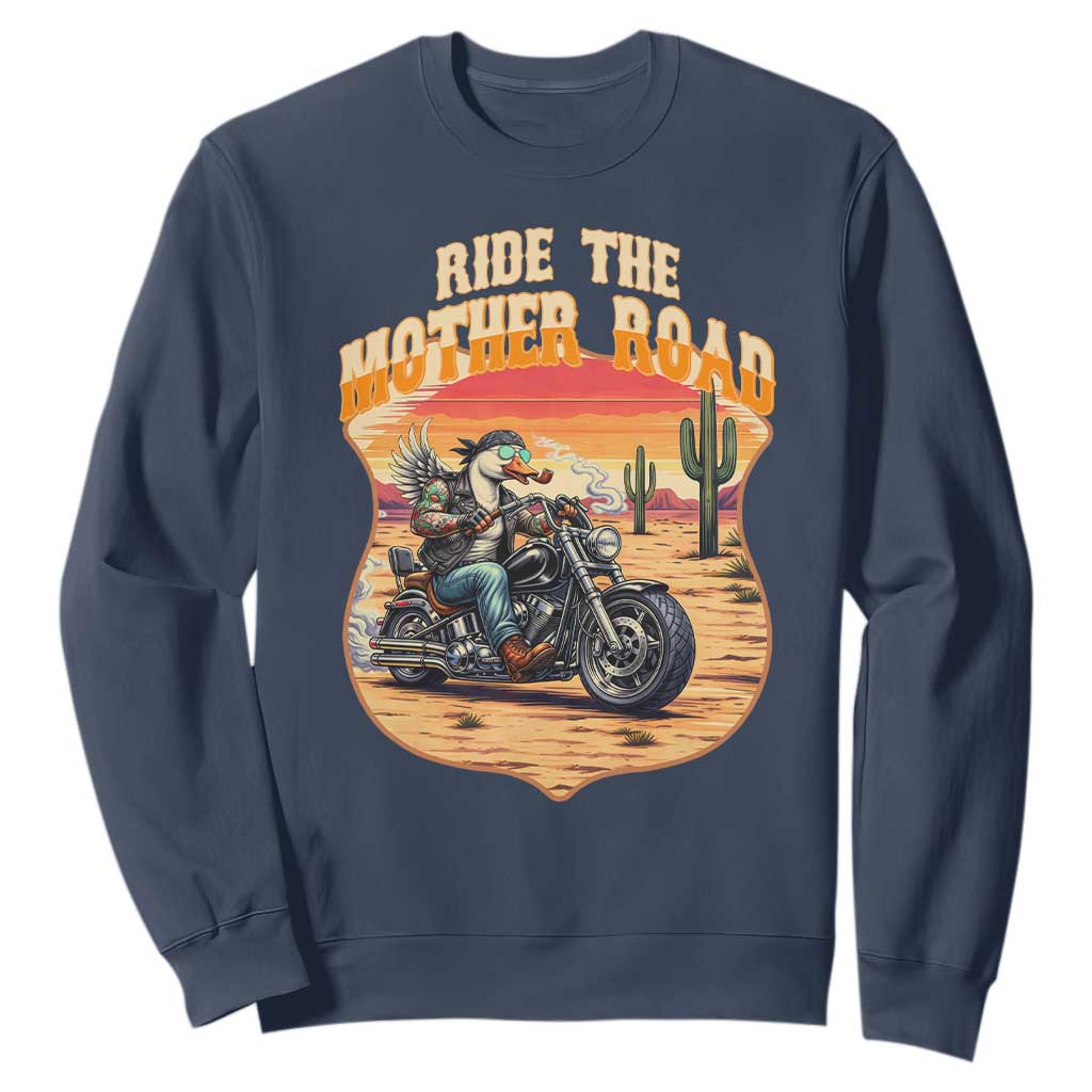 Funny Route Highway 66 Goose Biker Sweatshirt Ride The Mother Road TS12 Navy Print Your Wear