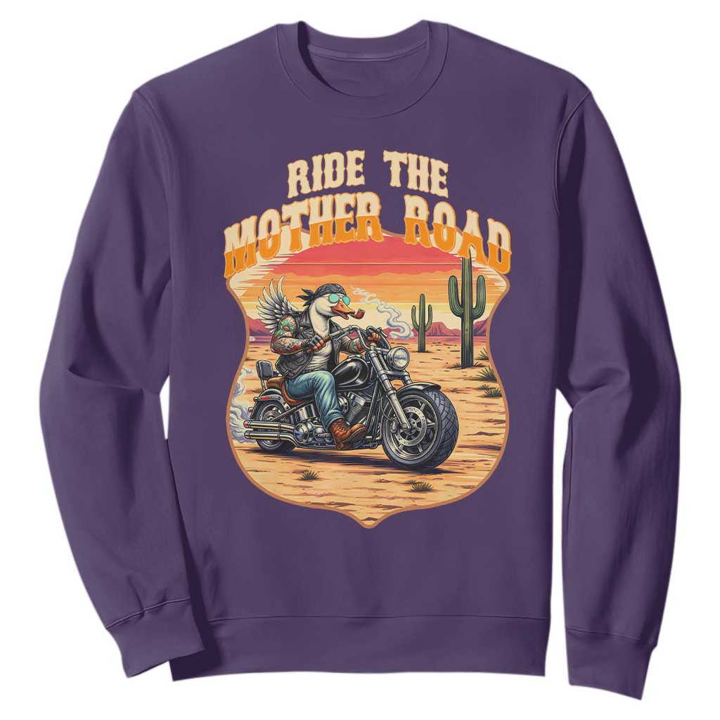 Funny Route Highway 66 Goose Biker Sweatshirt Ride The Mother Road TS12 Purple Print Your Wear