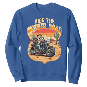Funny Route Highway 66 Goose Biker Sweatshirt Ride The Mother Road TS12 Royal Blue Print Your Wear