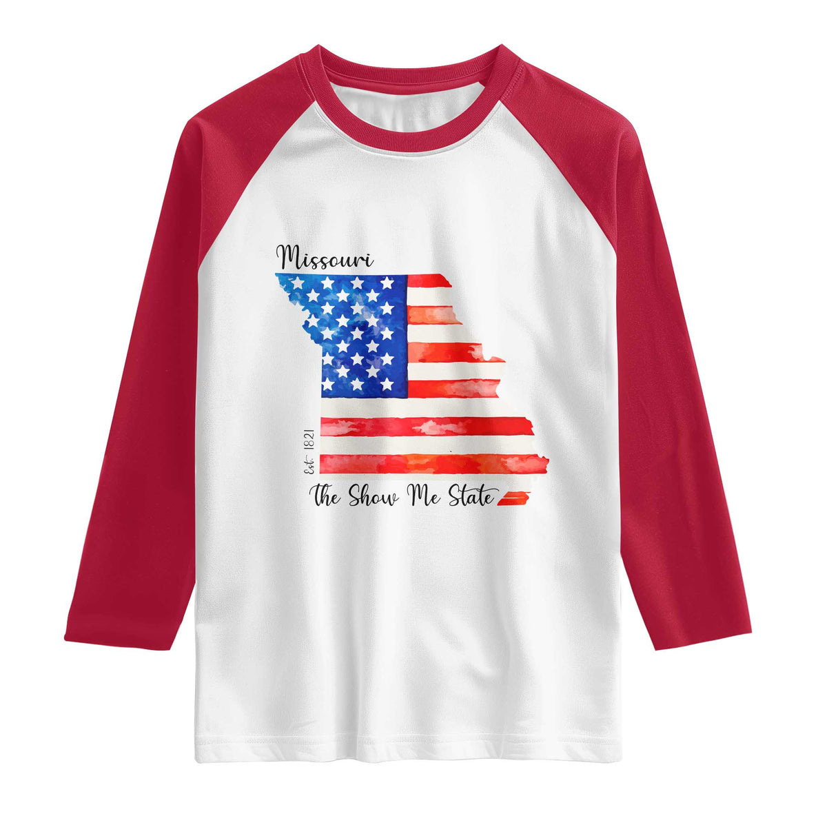 The Show Me State Est 1821 Raglan Shirt Proud Missourian Gift TS12 White Red Print Your Wear