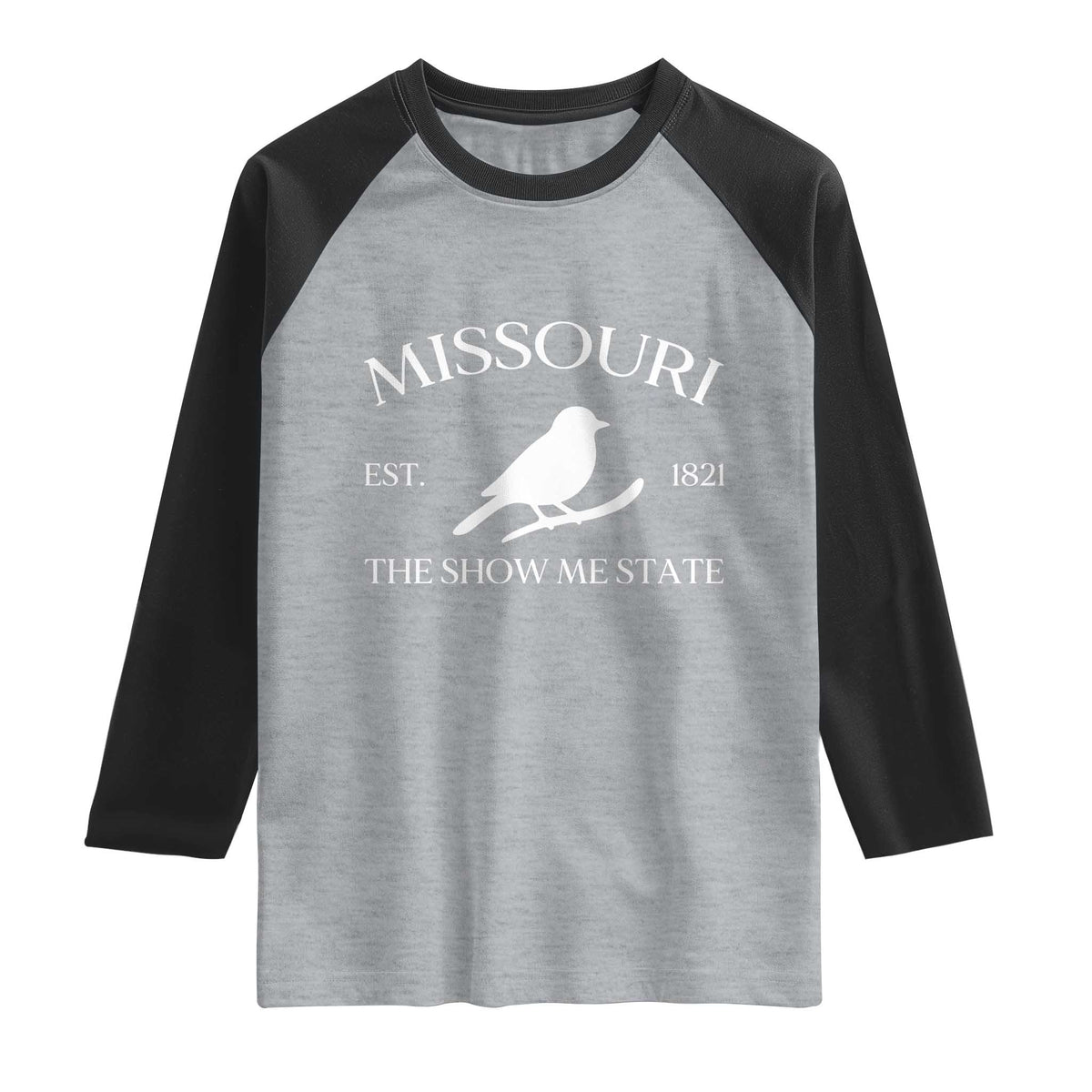 Vintage Blue Bird Missouri Raglan Shirt The Show Me State Pride TS12 Heather Gray Black Print Your Wear