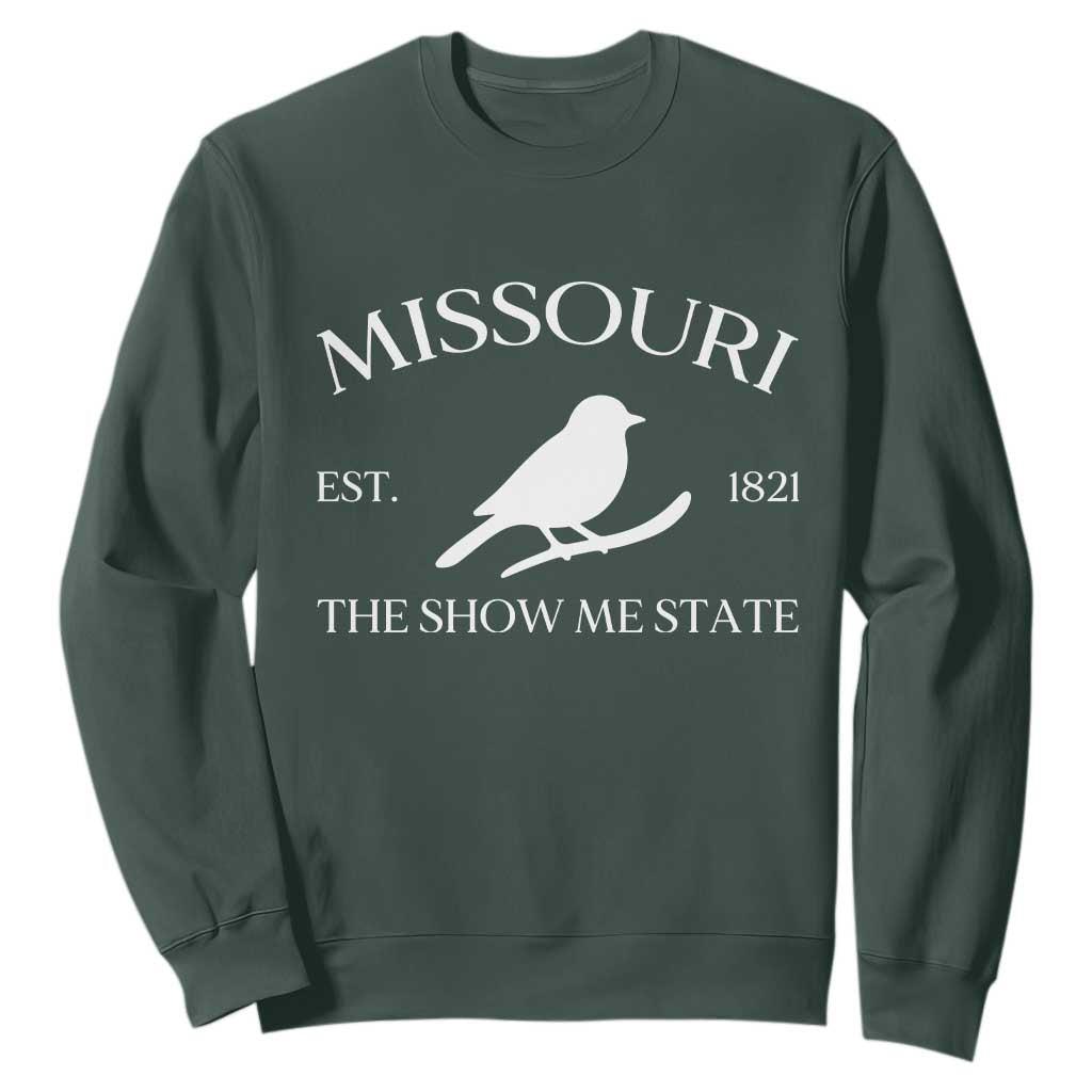 Vintage Blue Bird Missouri Sweatshirt The Show Me State Pride TS12 Dark Forest Green Print Your Wear
