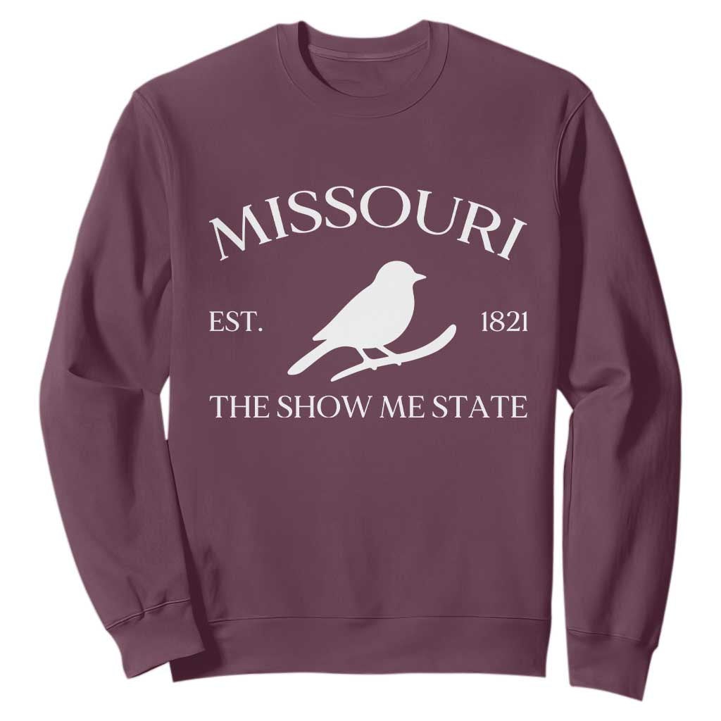 Vintage Blue Bird Missouri Sweatshirt The Show Me State Pride TS12 Maroon Print Your Wear