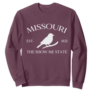 Vintage Blue Bird Missouri Sweatshirt The Show Me State Pride TS12 Maroon Print Your Wear