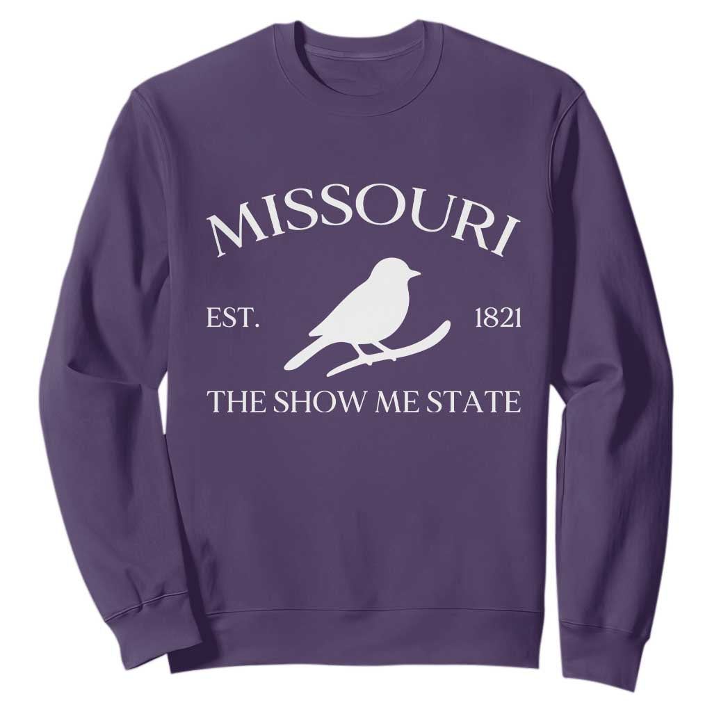 Vintage Blue Bird Missouri Sweatshirt The Show Me State Pride TS12 Purple Print Your Wear