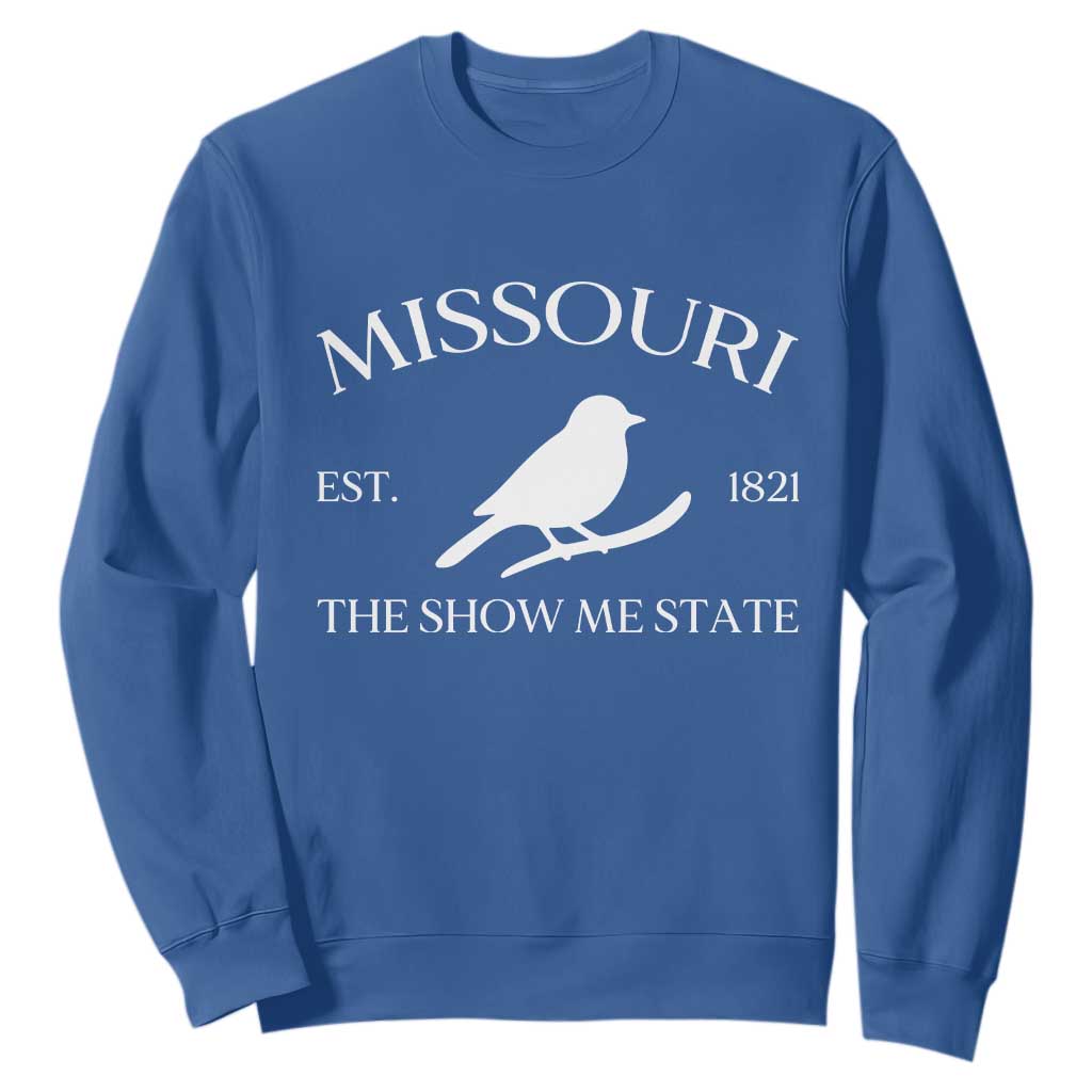 Vintage Blue Bird Missouri Sweatshirt The Show Me State Pride TS12 Royal Blue Print Your Wear