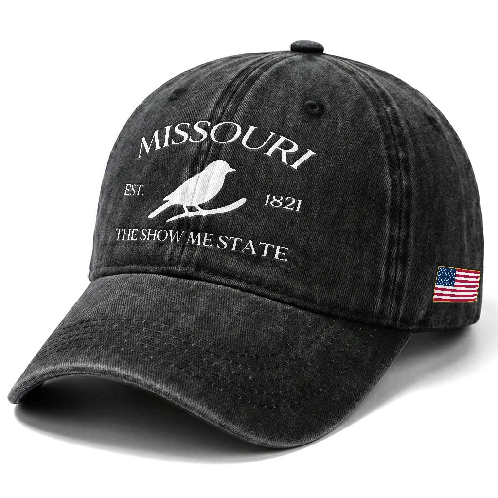 Vintage Blue Bird Missouri Washed Cotton Baseball Cap The Show Me State Pride TS12 Print Your Wear