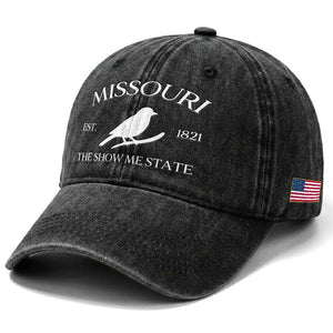 Vintage Blue Bird Missouri Washed Cotton Baseball Cap The Show Me State Pride TS12 Print Your Wear
