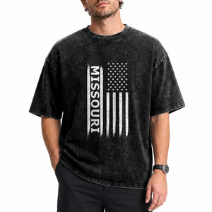 USA Flag Missouri State Pride Washed Cotton T-Shirt Missourian Pride