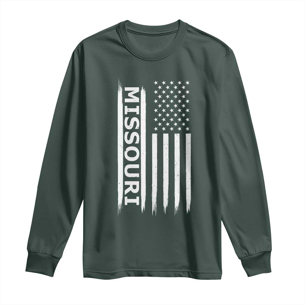 USA Flag Missouri State Pride Long Sleeve Shirt Missourian Pride TS12 Dark Forest Green Print Your Wear