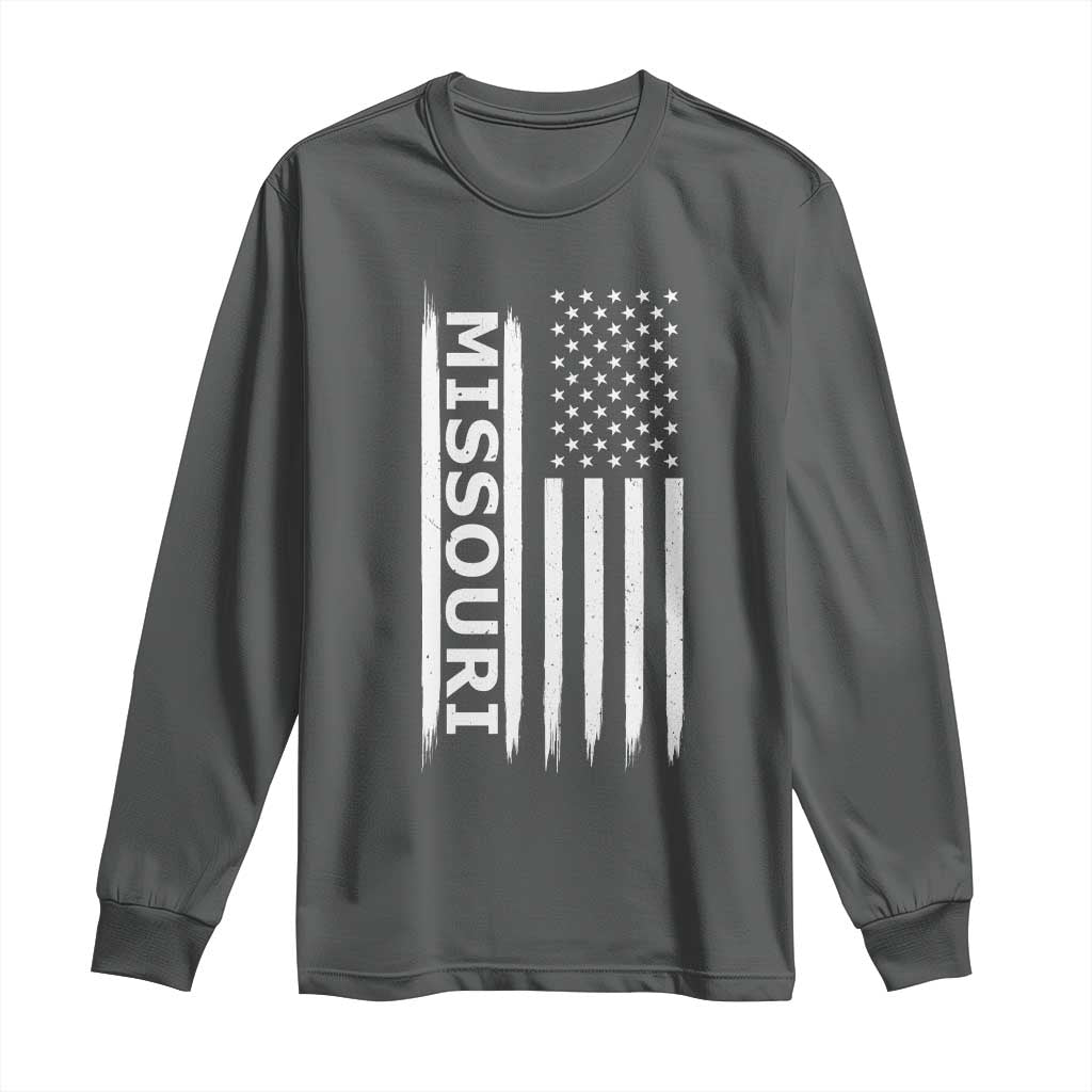 USA Flag Missouri State Pride Long Sleeve Shirt Missourian Pride TS12 Dark Heather Print Your Wear