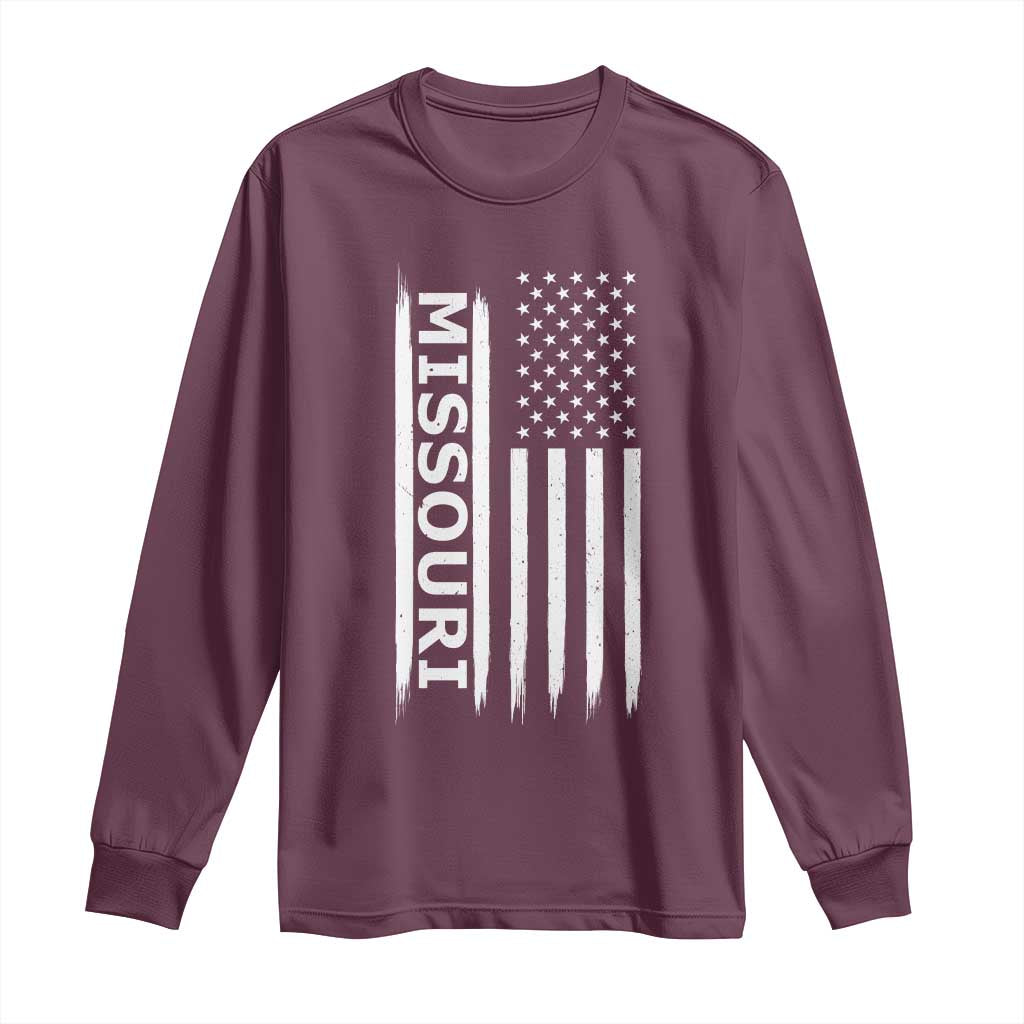 USA Flag Missouri State Pride Long Sleeve Shirt Missourian Pride TS12 Maroon Print Your Wear