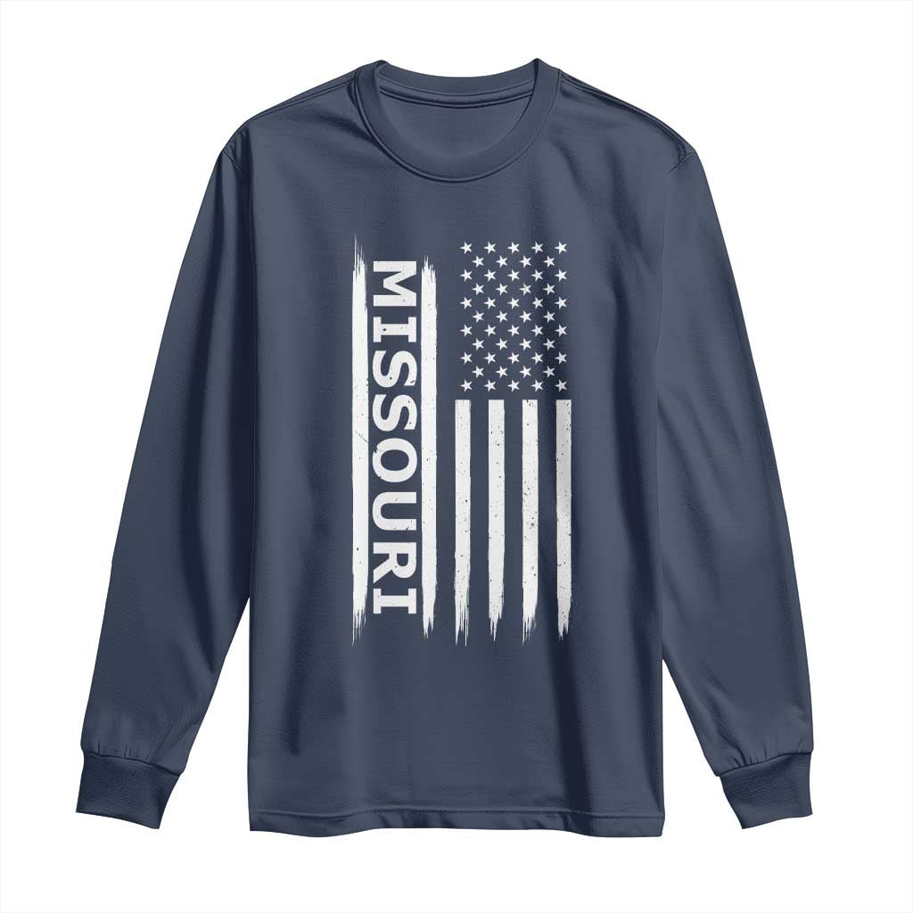 USA Flag Missouri State Pride Long Sleeve Shirt Missourian Pride TS12 Navy Print Your Wear