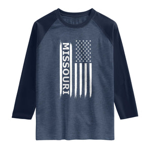 USA Flag Missouri State Pride Raglan Shirt Missourian Pride TS12 Heather Denim Navy Print Your Wear